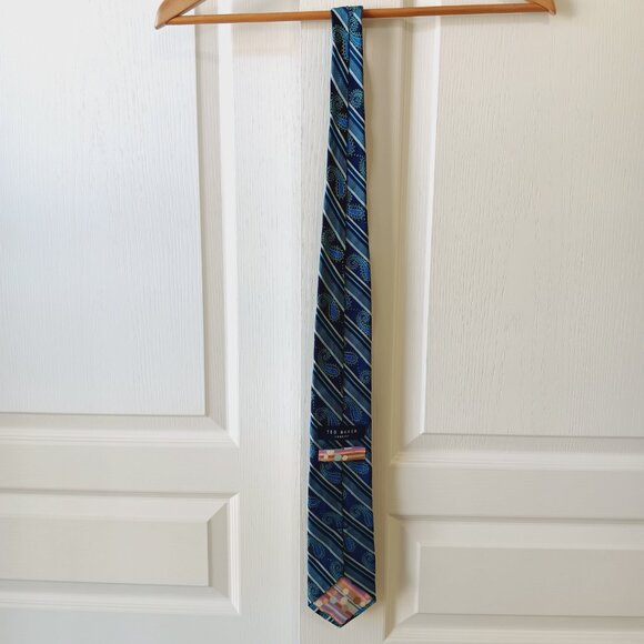 Ted Baker London Men's Blue Stripe/Paisley Silk Tie L60" W3.5" - Picture 10 of 12